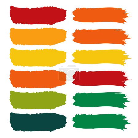 Eine Auswahl an Pinselstrichen in verschiedenen Farben, die über eine leere weiße Leinwand gelegt wurden und eine Mischung aus Farben und Schattierungen präsentieren