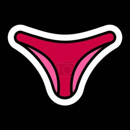 The image shows a pink thong with a white outline, set against a black background. It represents aspects like undergarments and clothing items for the human body