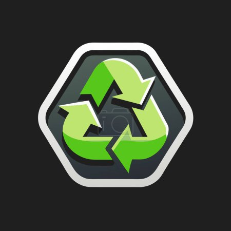 Das Bild zeigt ein grünes Recycling-Symbol in einem Sechseck auf schwarzem Hintergrund. Stichworte Dreieck, Automotive Design, Beleuchtung, Schrift, Symbol, Emblem, Grafik, Logo, Zubehör