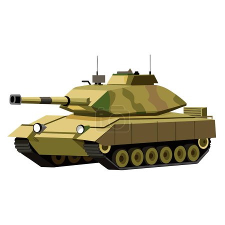 Illustration cartoon d'un char militaire sur fond blanc, avec un véhicule de combat. Ce véhicule est une artillerie automotrice utilisée dans les opérations militaires