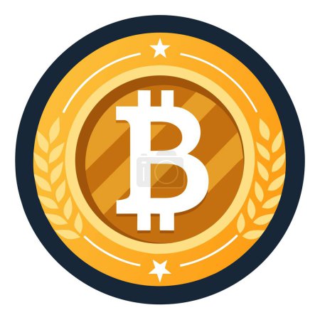 The design features a bitcoin coin adorned with a laurel wreath, embodying elements like symbolism, branding, graphics, and emblematic qualities