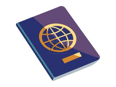 Illustration for The purple passport features a gold globe symbol. It combines elements of fashion accessory and recreation, giving it a stylish and functional design - Royalty Free Image