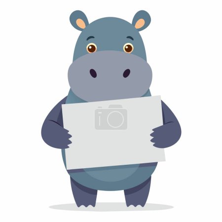 In this cartoon scene, a hippopotamus is seen holding a white sign in its hands, showing a creative and artistic gesture in its portrayal