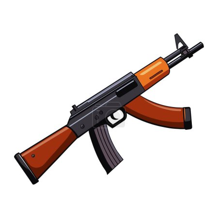 A detailed vector illustration of an AK47 assault rifle in a flat design, featuring wood and metal components