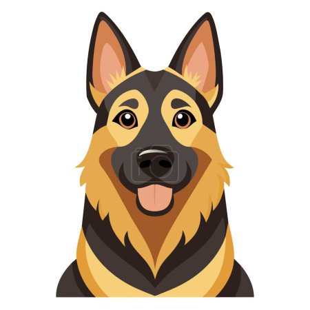 A whimsical cartoon of a joyful German Shepherd dog, with tongue out, colorful fur, tan and black in color