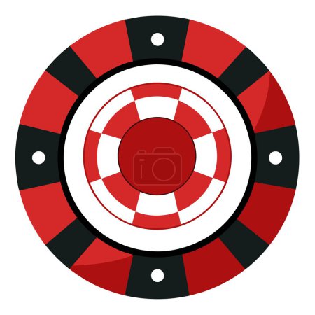 A red and black poker chip featuring a spade in the center is illustrated. This design incorporates elements of a logo, symbol, and graphic