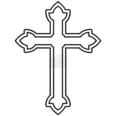 Téléchargez les illustrations : A black and white drawing of a cross is depicted on a plain white background, showcasing symbolism and symmetry in art - en licence libre de droit
