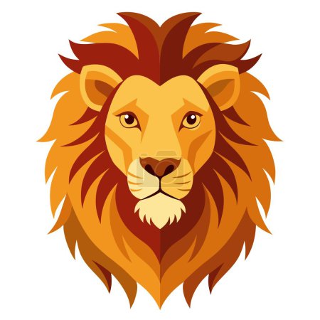 Una ilustración audaz y colorida de una majestuosa cabeza de leones con melena que fluye, exudando poder y fuerza.