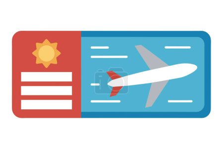 L'image vectorielle présente un design de billet d'avion avec un avion rouge et un code-barres, idéal pour les thèmes liés aux voyages