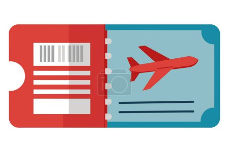 Das Vektorbild zeigt ein Flugticketdesign mit rotem Flugzeug und Strichcode, ideal für reisebezogene Themen