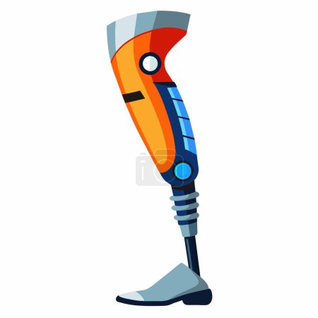 Digitale Illustration eines lebendigen, modernen Beinprothesenbeins mit Laufschuhen, das Innovationen präsentiert.