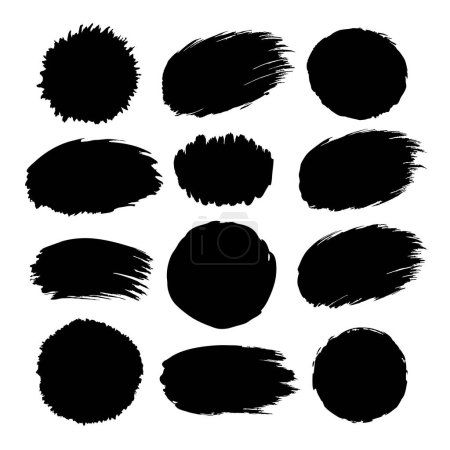Set of nine different abstract black brush stroke circles. Perfect for artistic and design projects.