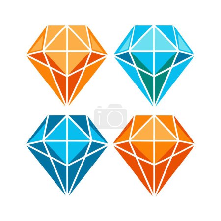 Il y a quatre diamants de couleur unique exposés sur un fond blanc
