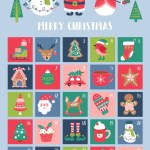 Christmas cute advent calendar. Childish print for greeting cards and stickers. Vector Illustration