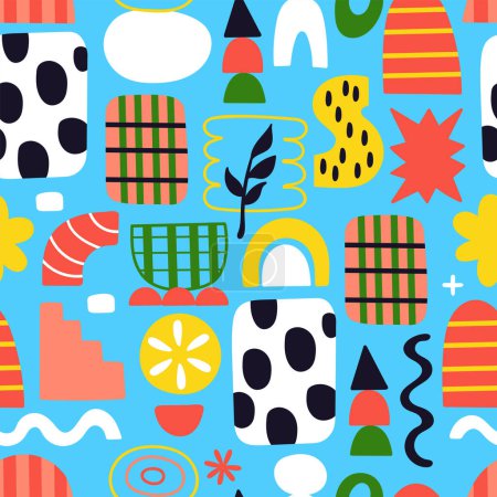 Illustration for Summer seamless pattern background with modern abstract shapes. Childish print for wallaper, packaging, wall art and decoration - Royalty Free Image