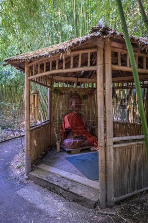 Téléchargez les photos : Kiosque à thé en bambous dans une forêt de bambous - en image libre de droit