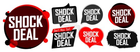 Téléchargez les illustrations : Shock Deal. Set bannières de vente, modèle de conception de tags discount, illustration vectorielle - en licence libre de droit