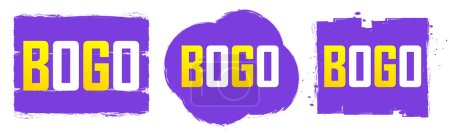 Ilustración de Comprar 1 Obtener 1 Gratis. Establecer BOGO banners plantilla de diseño, venta de etiquetas colección, vector de ilustración - Imagen libre de derechos