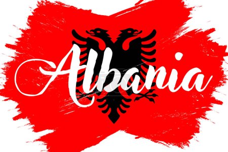 Téléchargez les illustrations : Drapeau de l'Albanie, bannière avec texture grunge - en licence libre de droit