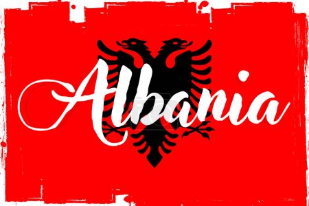Téléchargez les illustrations : Drapeau de l'Albanie, bannière avec texture grunge - en licence libre de droit