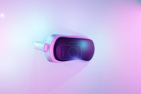 Téléchargez les photos : 3D Render de lunettes VR sur fond bleu clair et rose. illustration future technologie réalité virtuelle concept. - en image libre de droit