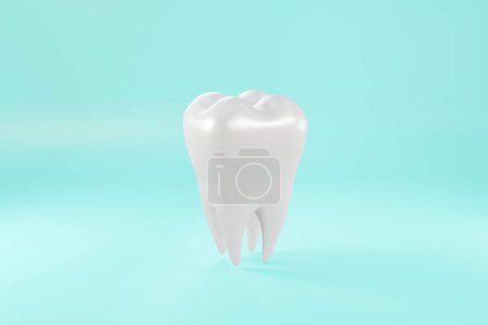Téléchargez les photos : 3d rendu de dent sur fond bleu studio. illustration style minimal pour le concept de soins dentaires. - en image libre de droit