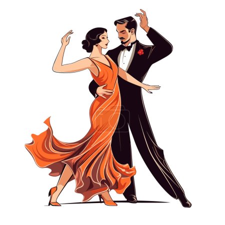 Bailes sociales estándar y latinoamericanos. Escuela de baile. ilustración vector de dibujos animados. etiqueta, pegatina, impresión de camisetas
