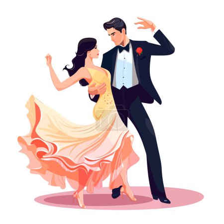 Ilustración de Bailes sociales estándar y latinoamericanos. Escuela de baile. ilustración vector de dibujos animados. etiqueta, pegatina, impresión de camisetas - Imagen libre de derechos