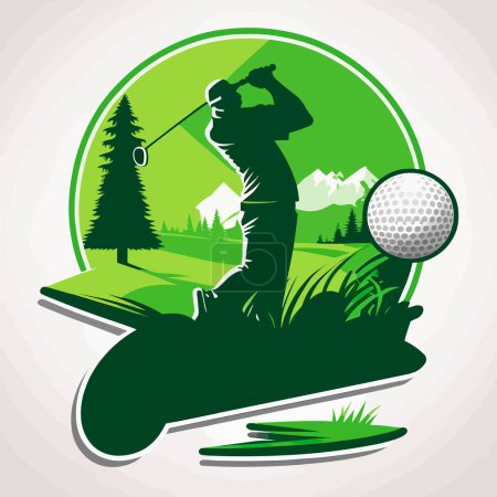 Jugador de golf masculino en campo de golf profesional. ilustración vector de dibujos animados, fondo aislado, etiqueta, pegatina