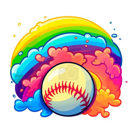 Illustration for Softball on rainbow background. Sports disciplines. cartoon vector illustration, label, sticker, white background - Royalty Free Image