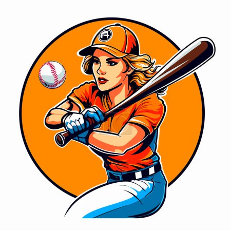 Illustration for Baseball Softball Female Swinging. cartoon vector illustration, isolated background, label, sticker - Royalty Free Image