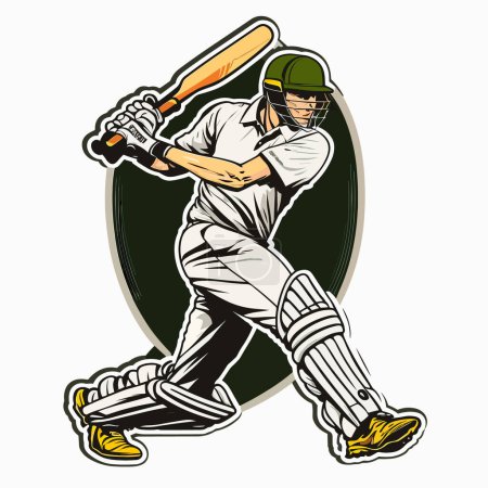 Cricket batsman hits the ball. Cricket club badges. cartoon vector illustration, isolated background, label, sticker 
