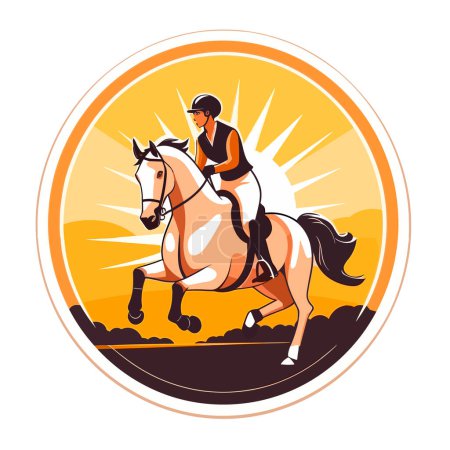 Ilustración de Montar a caballo. Deporte ecuestre. Ilustración vectorial de dibujos animados. fondo blanco, etiqueta, pegatina - Imagen libre de derechos