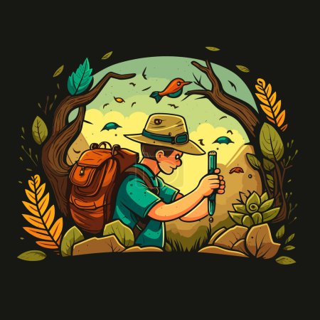 Illustration for Travelling through the forest. A trip to the countryside. Cartoon vector illustration. isolated background, label, sticker - Royalty Free Image