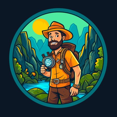 Illustration for Search for hidden Geocaching treasures in nature. Online navigation, GPS and compass navigation. Cartoon vector illustration. isolated background - Royalty Free Image