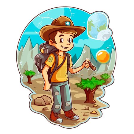Illustration for Adventure Geocaching treasure hunt in nature. Cartoon vector illustration. isolated background, label, sticker - Royalty Free Image