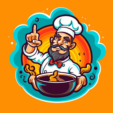 Illustration for The cook cooks stew in a pot. Cartoon vector illustration. - Royalty Free Image