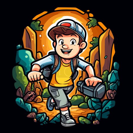 Illustration for Adventure Geocaching treasure hunt in nature. Cartoon vector illustration. isolated background, label, sticker - Royalty Free Image