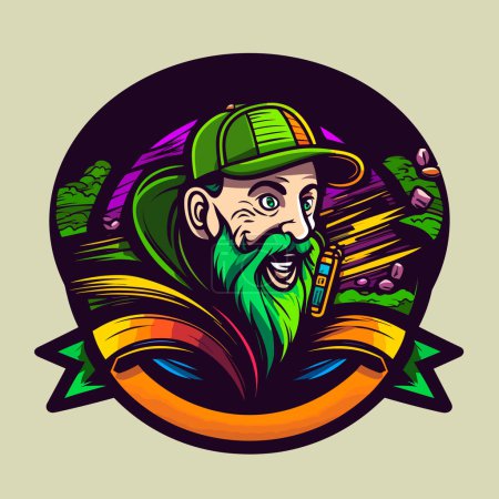 Illustration for An older, experienced woodsman on a nature trip. isolated background, label, sticker - Royalty Free Image