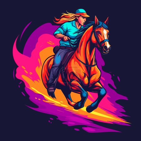 Ilustración de Jockey a caballo. Deporte ecuestre. Ilustración vectorial de dibujos animados. fondo aislado, etiqueta, pegatina - Imagen libre de derechos