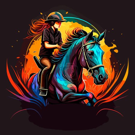 Ilustración de Mujer montando un caballo. Deporte ecuestre. Ilustración vectorial de dibujos animados. fondo aislado, etiqueta, pegatina - Imagen libre de derechos