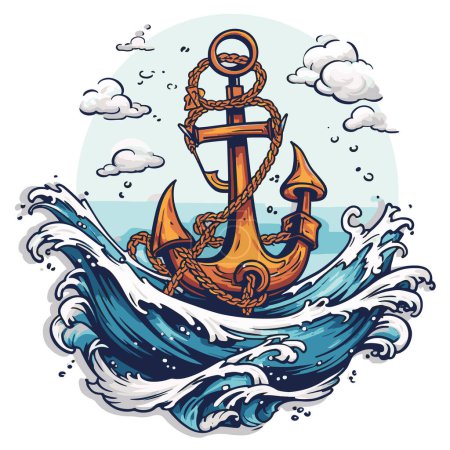 Illustration for Anchor. Vintage t-shirt design label with anchor for clothing printing. - Royalty Free Image