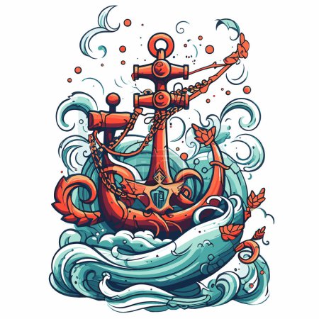 Illustration for Anchor, yacht club typography. Vintage t-shirt print. - Royalty Free Image