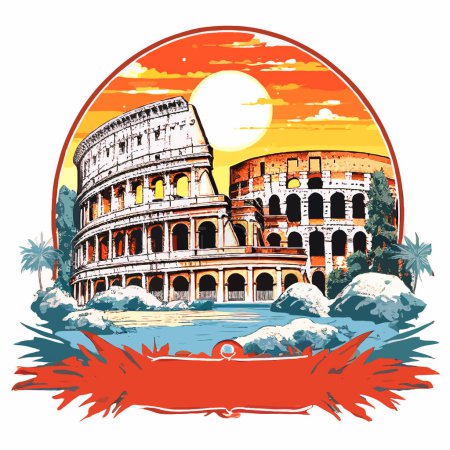Illustration for Stylish vintage label with Colosseum in Rome. - Royalty Free Image