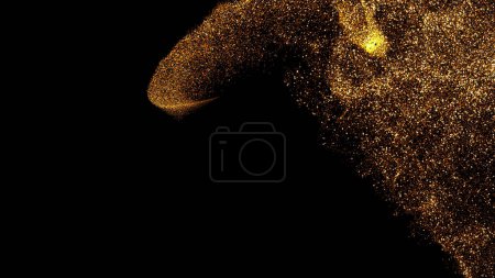 Foto de Polvo de oro soplado por el viento y dispersado. 3d ilustración de partícula de oro - Imagen libre de derechos