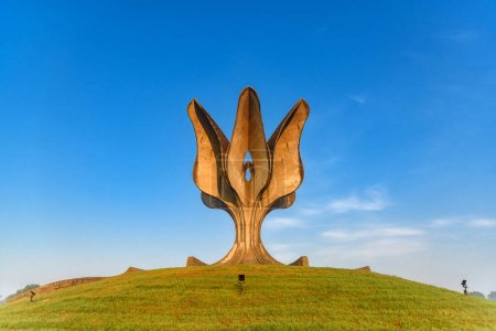 Photo for Jasenovac, Croatia - June 27, 2023: The Stone Flower memorial monument to the victims of Ustasha during World War II in Jasenovac, Croatia. - Royalty Free Image