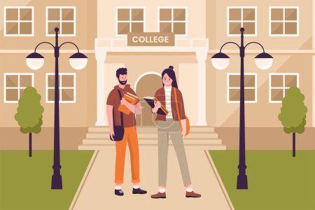 Flat design of college students in university. Illustrations for websites, landing pages, mobile apps, posters and banners. Trendy flat vector illustration
