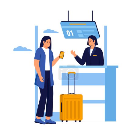 Illustration for Registration in airport terminal passengers illustration concept. Illustration for websites, landing pages, mobile applications, posters and banners. Trendy flat vector illustration - Royalty Free Image