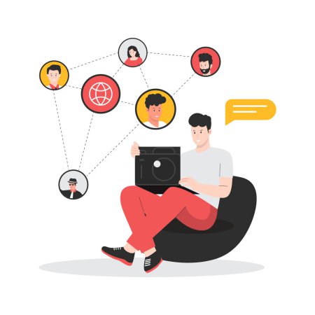 Illustration for Human Interaction on social media illustration concept. illustration for websites, landing pages, mobile apps, posters and banners. Trendy flat vector illustration - Royalty Free Image
