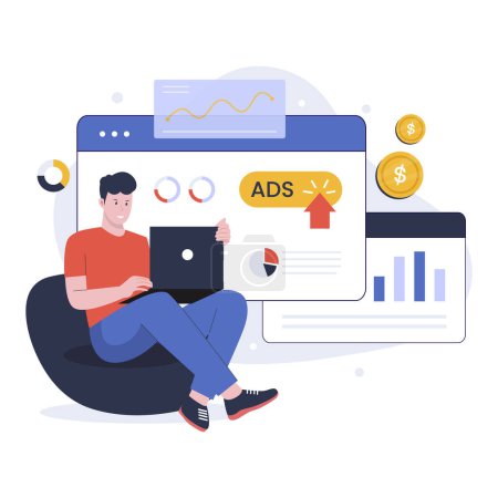 Illustration for Flat design of pay per click marketing strategy. Illustration for websites, landing pages, mobile apps, posters and banners. Trendy flat vector illustration - Royalty Free Image